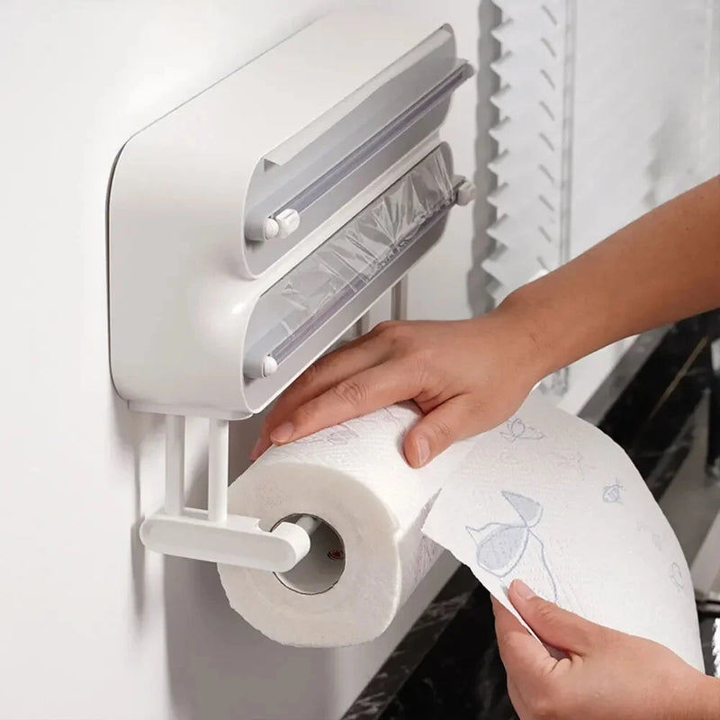 Creative Magnetic Wall-mounted Multifunctional Double-layer Plastic Wrap Cutter Baking Cutter Adjustable Kitchen Supplies Storage