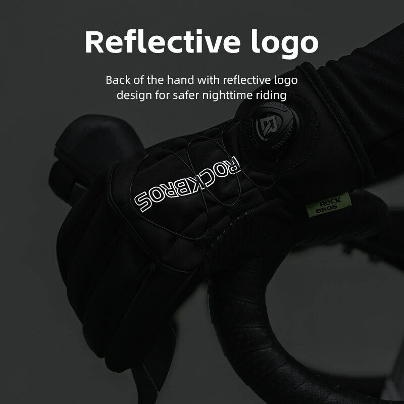 ROCKBROS Warm Bike Gloves Touch Screen Windproof Anti-slip Thermal Bicycle Gloves for Winter Outdoor Motorcycle Scooter Ski
