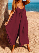 Women Sleeveless Straps Loose Solid Wide Leg Jumpsuits