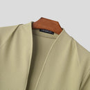 INCERUN Mens Coats Fashion-forward Male Zip-Up Jacket - Japanese and Korean Style Solid Color Short Sleeve Male Clothing