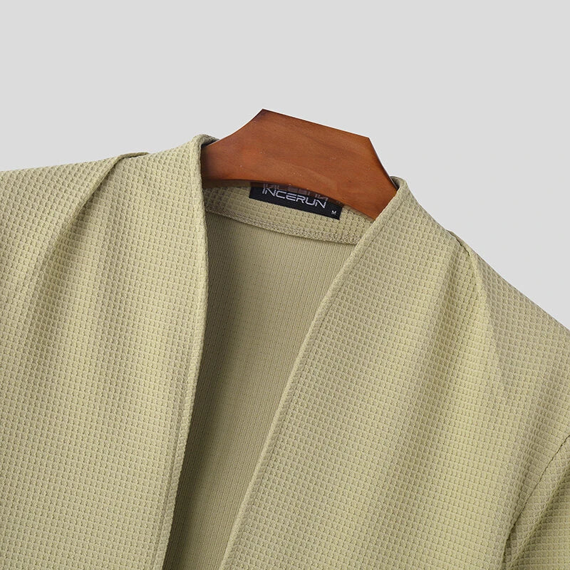 INCERUN Mens Coats Fashion-forward Male Zip-Up Jacket - Japanese and Korean Style Solid Color Short Sleeve Male Clothing