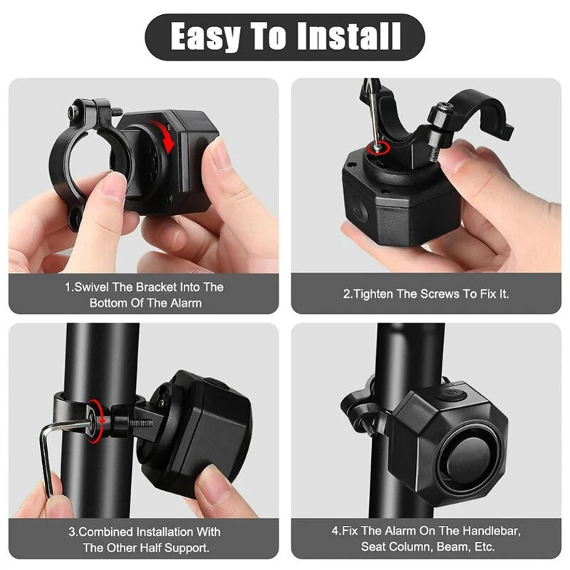 XANES 110dB Bicycle Anti-theft Alarm Lock Wireless Control 70m Range 180 Days Standby USB Rechargeable Waterproof Vibration Alarm for Electric Scooter Bicycle Motorcycle Security Device