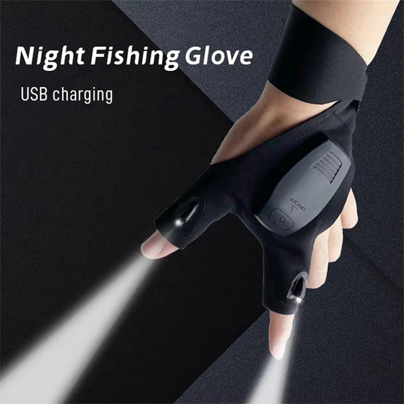 ZANLURE 1PCS/1Pair USB Charging Night Fishing Gloves for Outdoor Cycling Running Sports Flashlight Half Finger Gloves