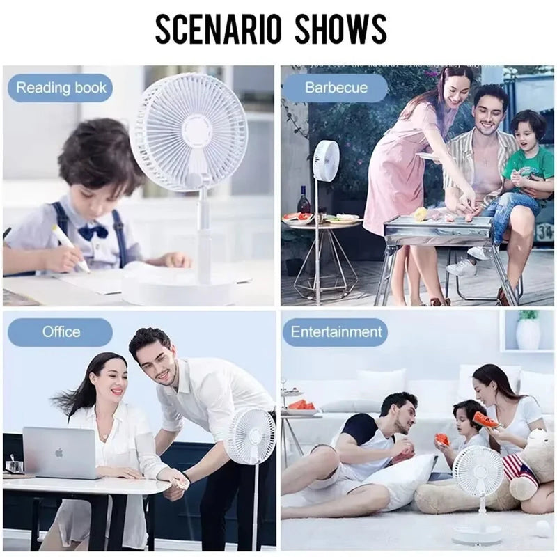 Tevorex 7200mAh Telescopic Folding Fan USB Charging Portable Mini Electric Fan Dormitory Outdoor Cooling Appliances Adjustable Home Fan