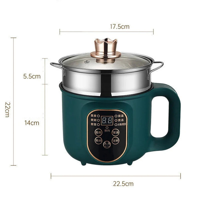 600W Electric Cooking Pot Portable 1.8L Stainless Steel with Timer Removable Cord for Home Camping Picnics Food Grade Material