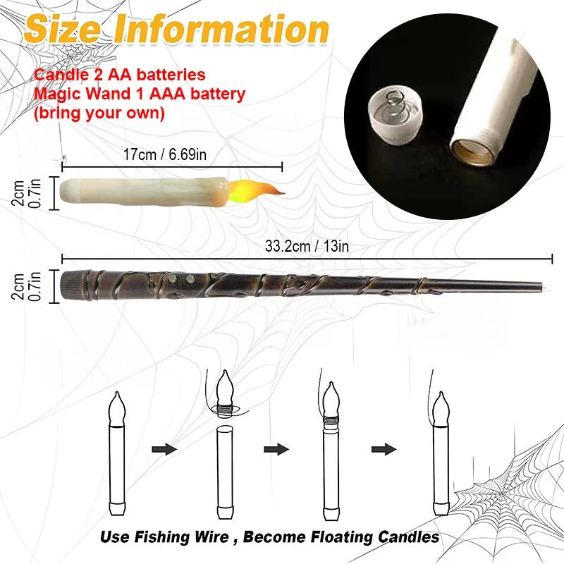 12 Pack Halloween Floating Candles With Wand Remote Control Led Flame Loose Flickering Candle Home Hanging Candles Light