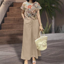 ZANZEA Women's 2pcs Suits Floral Short Sleeve O-Neck Top Elastic Waist Wide Leg Trousers Vintage Sets