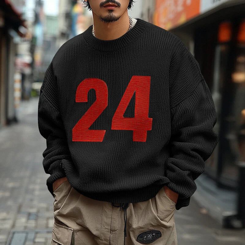 INCERUN Men's Oversized Knitted Sweater Digital Print Long-Sleeve Crew Neck Top Male Large Size S-5XL