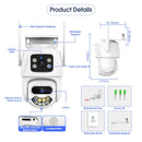 3K 6MP Dual Lens Outdoors WiFi Security Camera HD Night Vision Motion Detection Auto Tracking Waterproof Siren Alarm Push ICSEE APP Remote Viewing Surveillance Cameras