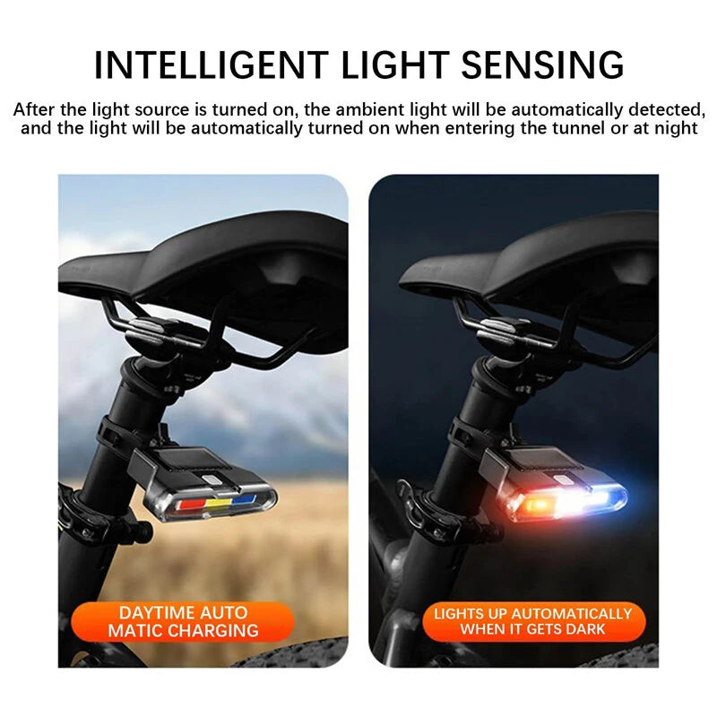 Bikight Solar Bike Taillight 300mAh Battery 7 Light Modes Type-C Charging IPX7  Waterproof Bicycle Rear Light for MTB Bike Motorcycle Electric Vehicle