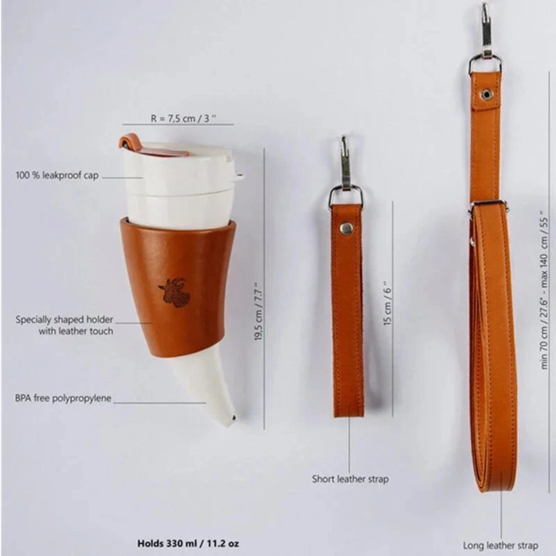 IPRee 230ML Creative Goat Horns Coffee Mug Vacuum Cup Thermos Flask Tea Cups Travel Couple Water Bottle with Rope Cold Cup Tumbler