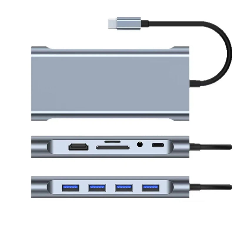 Bakeey USB-C 11 in 1 Docking Station with 4K@30Hz 1080P VGA 100W PD Charging RJ45 100M SD/TF Card Reader 3.5mm Audio USB Hub
