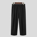Men Expandable Waist Solid Color Casual Loose Fit Wide-leg Pants