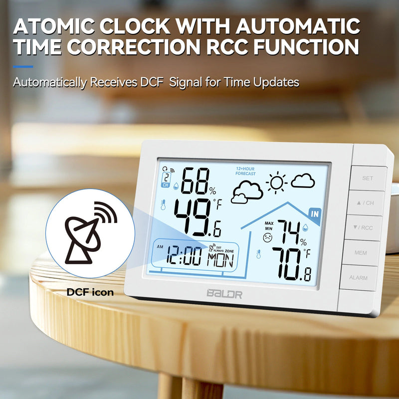 BALDR Weather Station Digital Thermometer Hygrometer Clock Small Weather Station Electronic Thermometer And Hygrometer With Temperature Humidity Time And Week Function