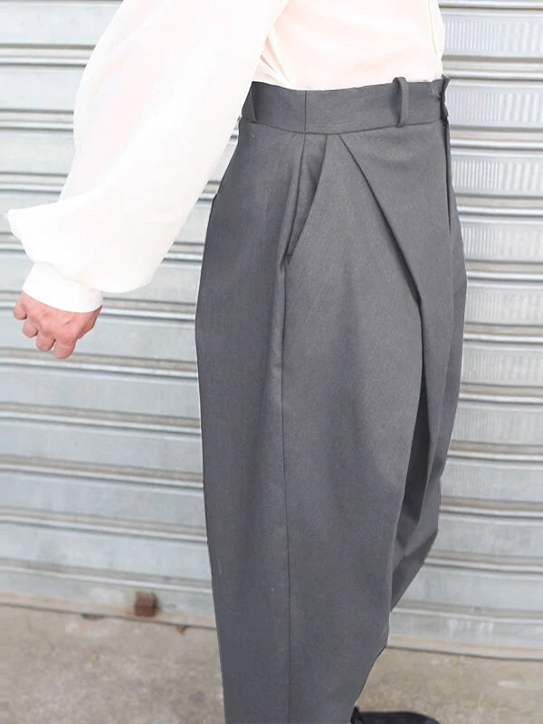 INCERUN Men Plain Cross Pleated High Waist Loose Fit Pants