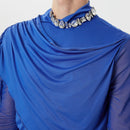 INCERUN Men Cross-Deconstructed Ribbon Design Long Sleeve Top T-shirts Fashion Solid Color See-through High Stretch Clothing for Men