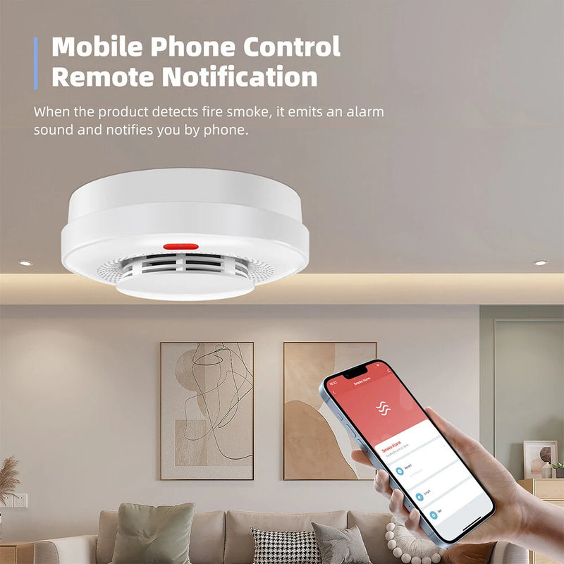 Tuya WiFi Smoke Detector Alarm Intelligent Wireless Home Fire Smoke Sensor Sound and Light APP Remote Control Fire Protection Alarming Device