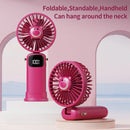 USB Mini Silent Handheld Folding Fan Digital Display 6 Speed Of Wind With Portable Stand Small Fan