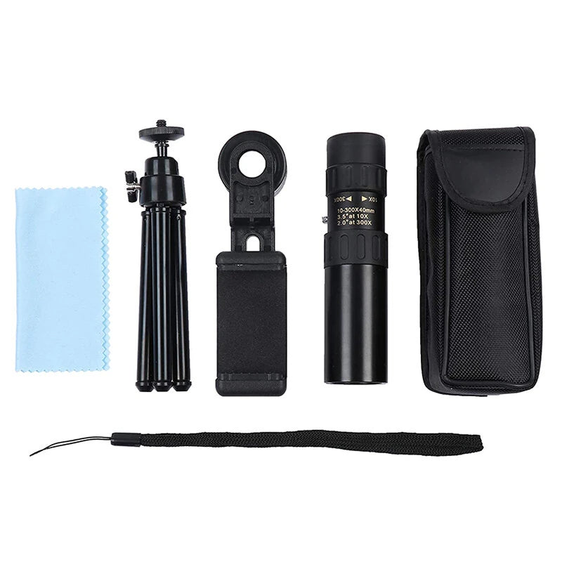 IPRee 10-300x40 Zoom Telescope HD 4K Portable Strong Long Range Professional Monocular BAK4-Prisms For Hunting Camping