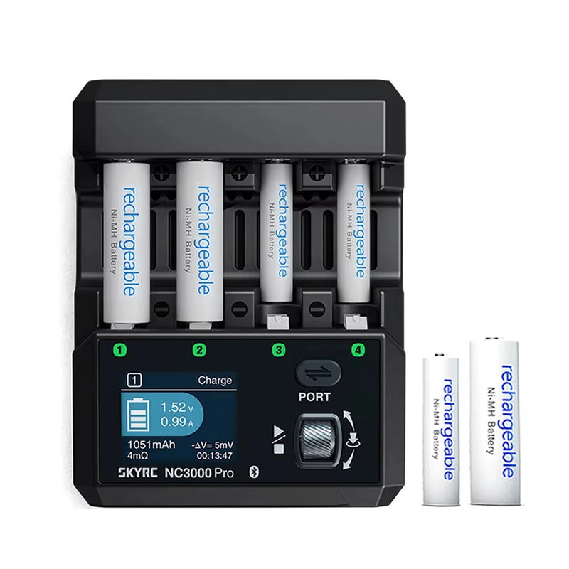 SKYRC NC3000 Pro NiMH NiCd PD/QC AA/AAA Smart Battery Charger 4-slot 1.77 inch LED Screen APP Control Charger Discharge