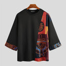 INCERUN Mens T Shirts Loose Fit Casual T-shirts for Men Print Patchwork Fashion Male Tee Tops Summer Short Sleeve Men Clothing