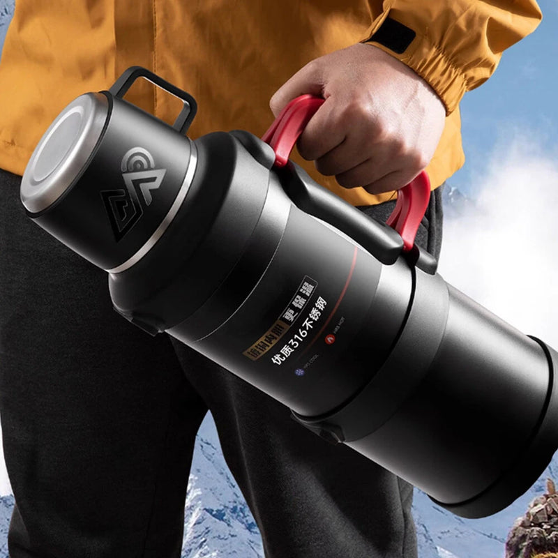 2.5L Vacuum Thermos Water Bottle 316 Stainless Steel Large Capacity Keep Warm Outdoor Travel Hiking Camping Traveling