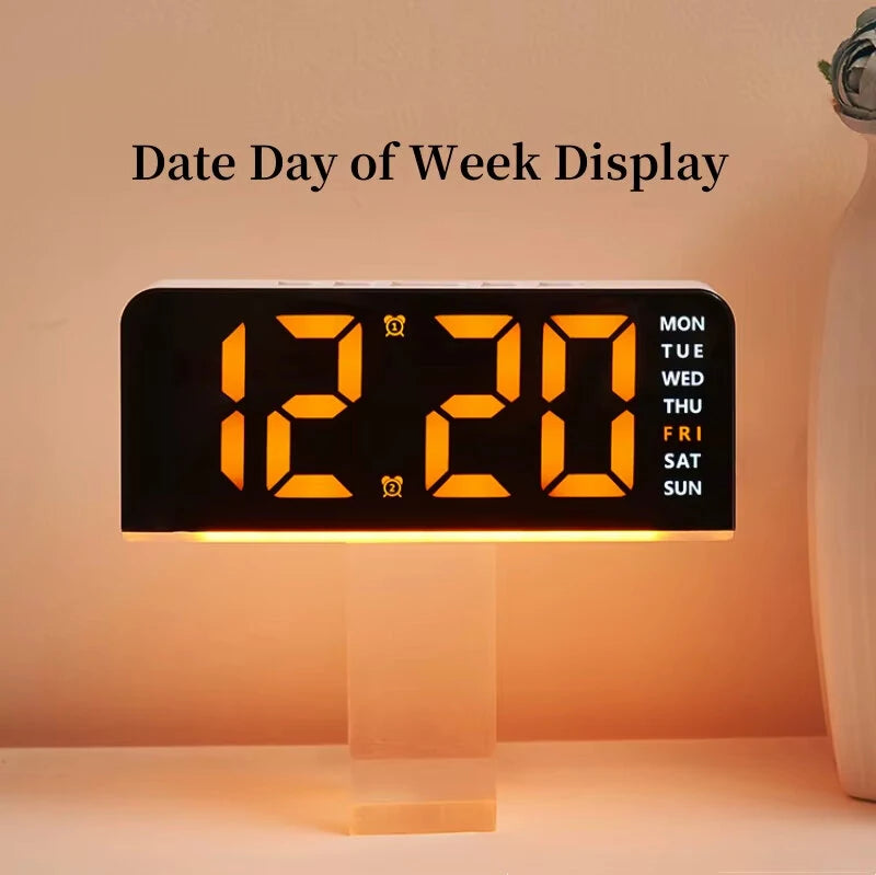 Digital Alarm LED Clock Mood Light TEMP Date Week 2 Alarms Snooze Electronic Table Clock 4 Levels Brightness 12H 24H LED Clock