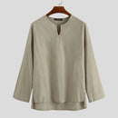 INCERUN Men Home Two Piece Set Solid Color Cotton Linen Long Sleeve Top and Pant with Pockets, Casual Men's Set Plus Size Spring Fall