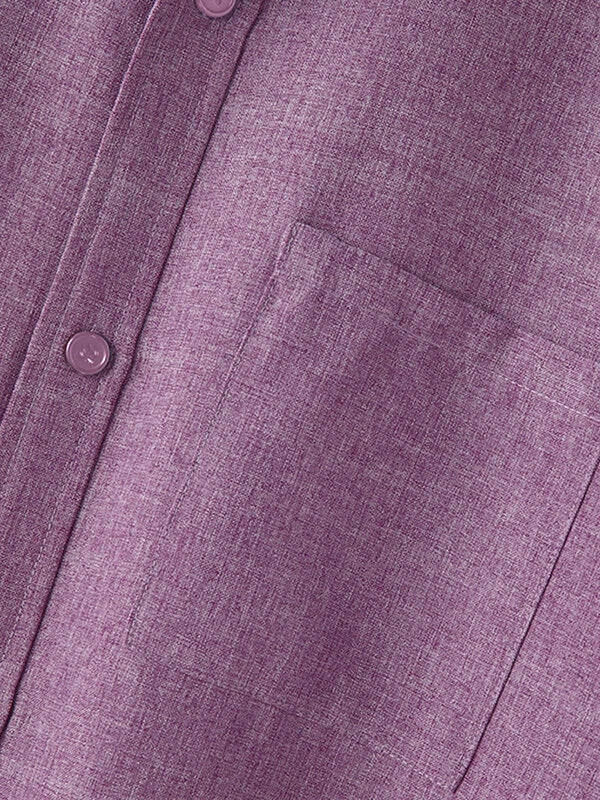 Mens Solid Stand Collar Chest Pocket Short Sleeve Shirt