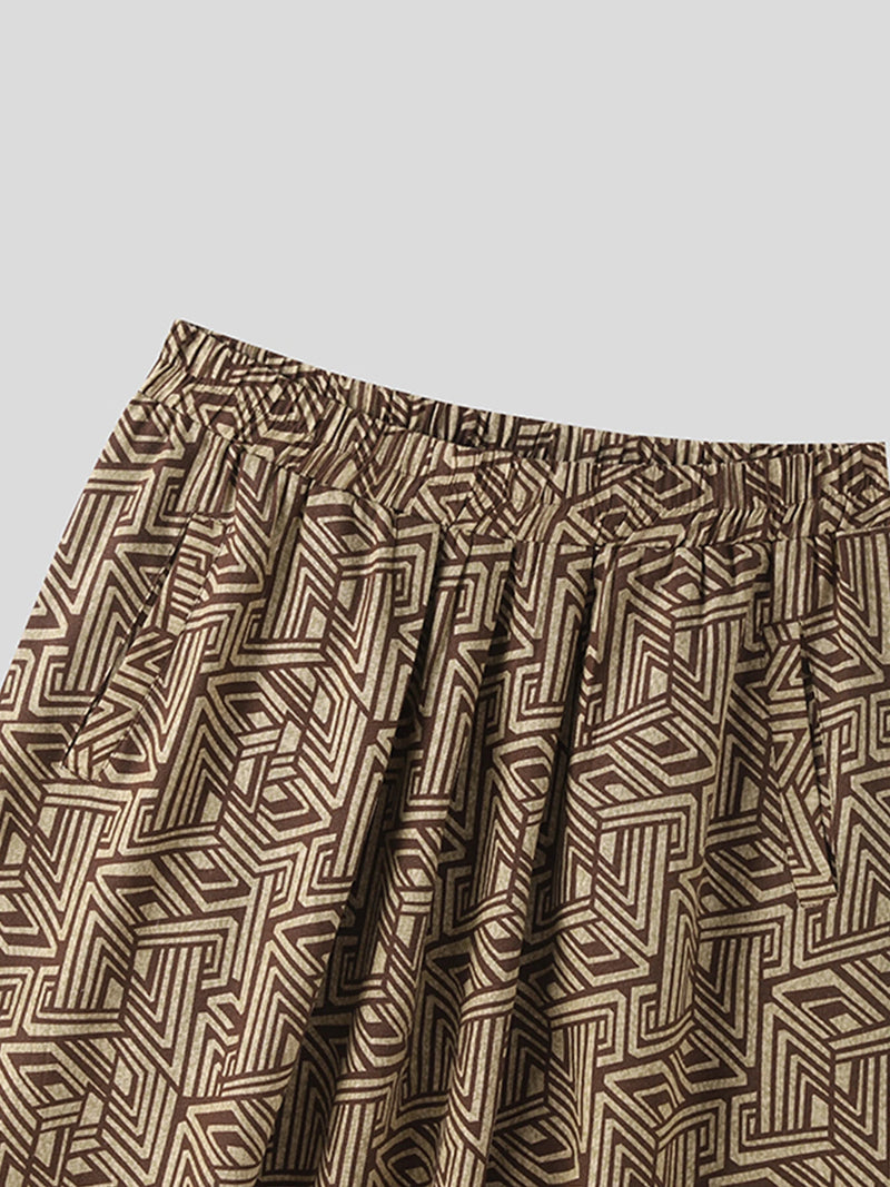 INCERUN Men Pant Ethnic Print Low Rise Long Pant Loose Fit Mens Elastic Streetwear Pants with Side Pockets S-5XL