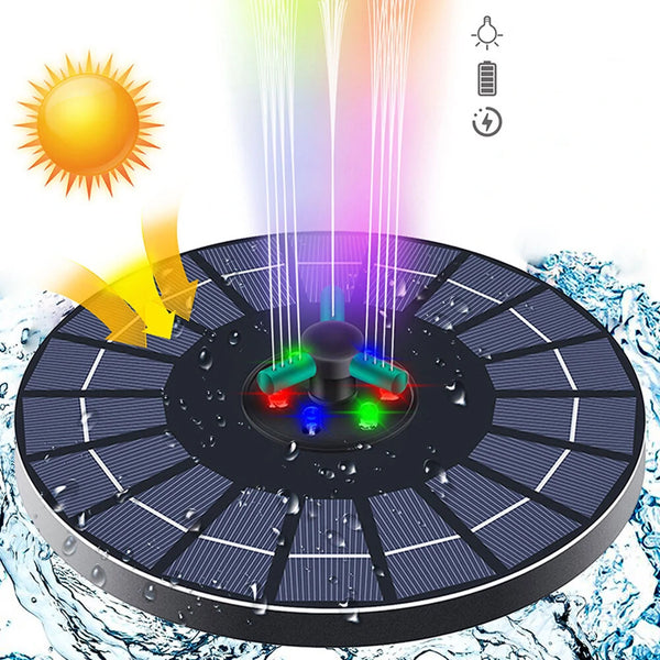 Color RGB Light Solar Fountain Swimming Pool Landscape Automatic Boat Bilge Pump 360 Degree Rotating Nozzle 9V/4W Floating Waterfall Fountain Bird Bath Outdoor Decoration Portable