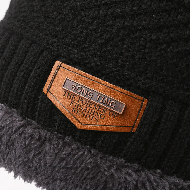 3pcs/set Women Men Winter Hat and Glove Sets Warm Knit Hat Snow Ski Skull Cap with Visor and Touch Screen Mittens Texting Gloves Set
