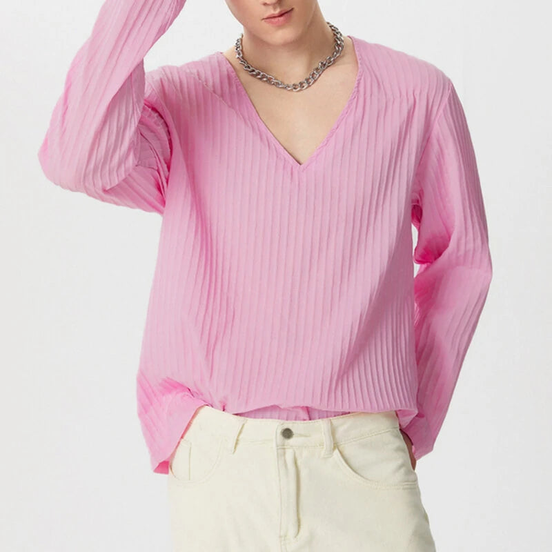 INCERUN Men Fashion V-neck Long Sleeve T-shirt Comfy Loose Fit Solid Color Tshirt Top for Men Plus Size, Spring Fall