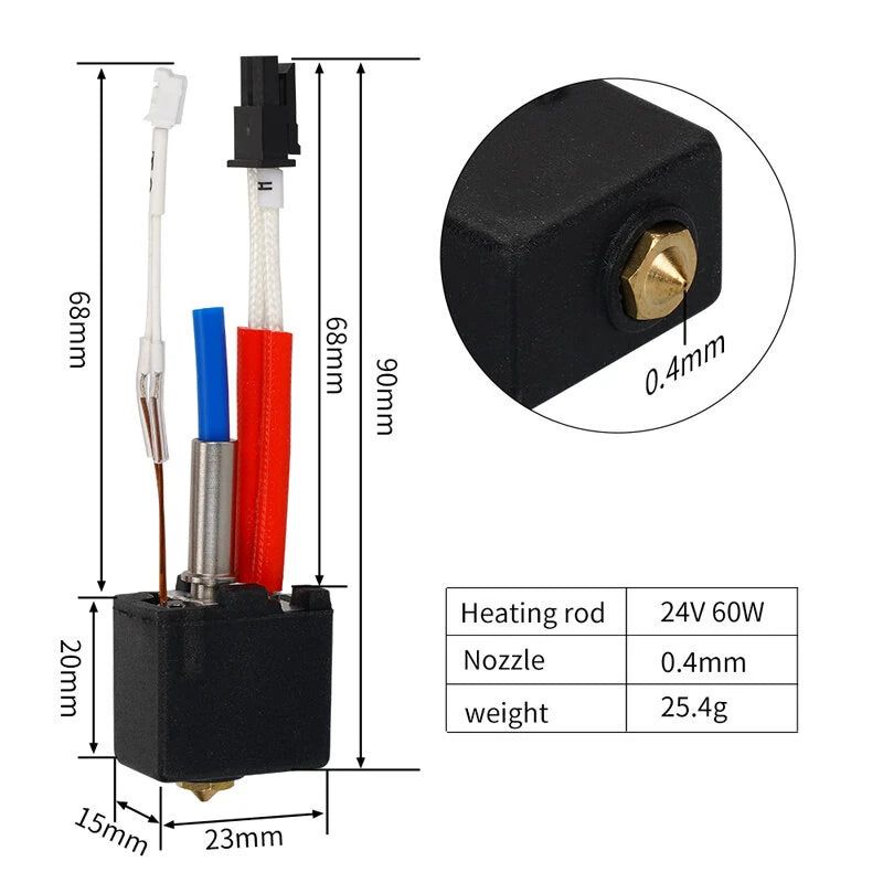 KINGROON 3D Printer Accessories For Anycubic Kobra 2 Hot End Kit Hot End Extrusion Head 24V 60W 0.4mm Nozzle Easy Installation Clog Free