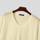 INCERUN Mens Solid V-Neck Short Sleeve T-Shirt Fashion Comfortable Fabric See-through Tshirt for Men