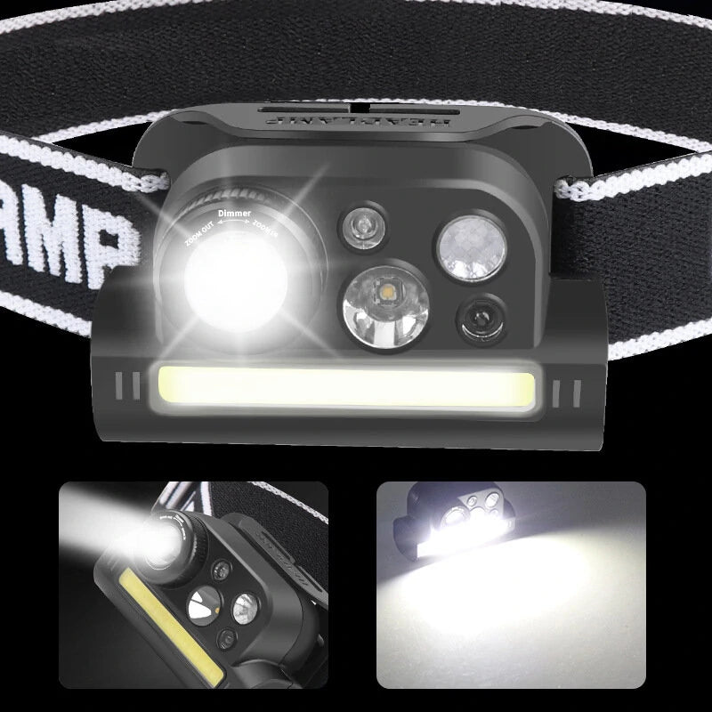 XPG+COB 4 Modes Zoomable Headlamp Waterproof Multi-functional Type-c Charging Headlight Flashlight Head Torch Lamp
