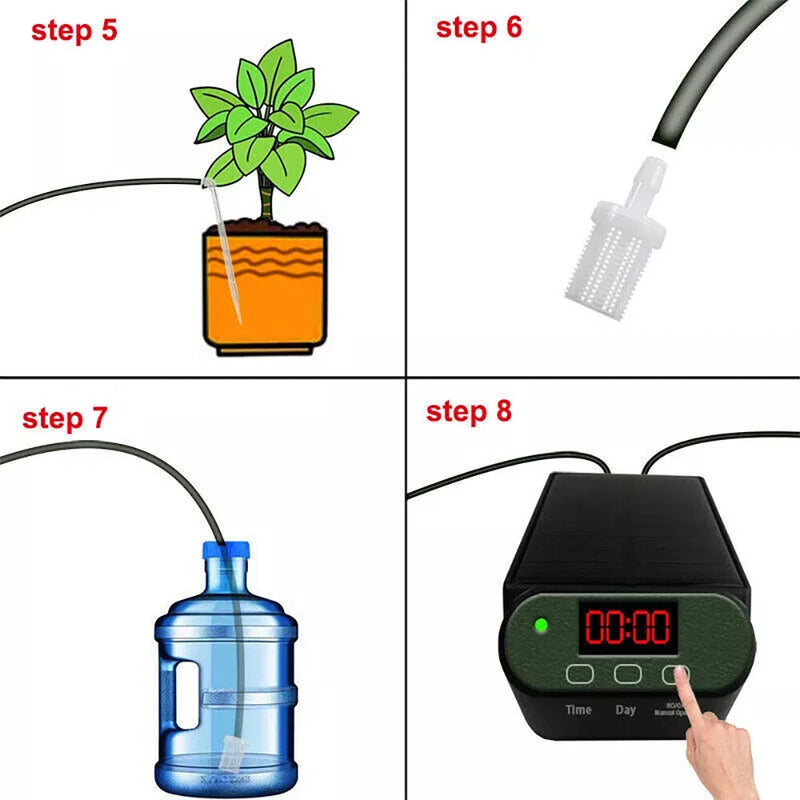 Intelligent Automatic Watering Machine Solarpowered / Lithium Battery Dual Power Automatic Drip Irrigation Kit Timer Self Watering System With 15pcs Drippers