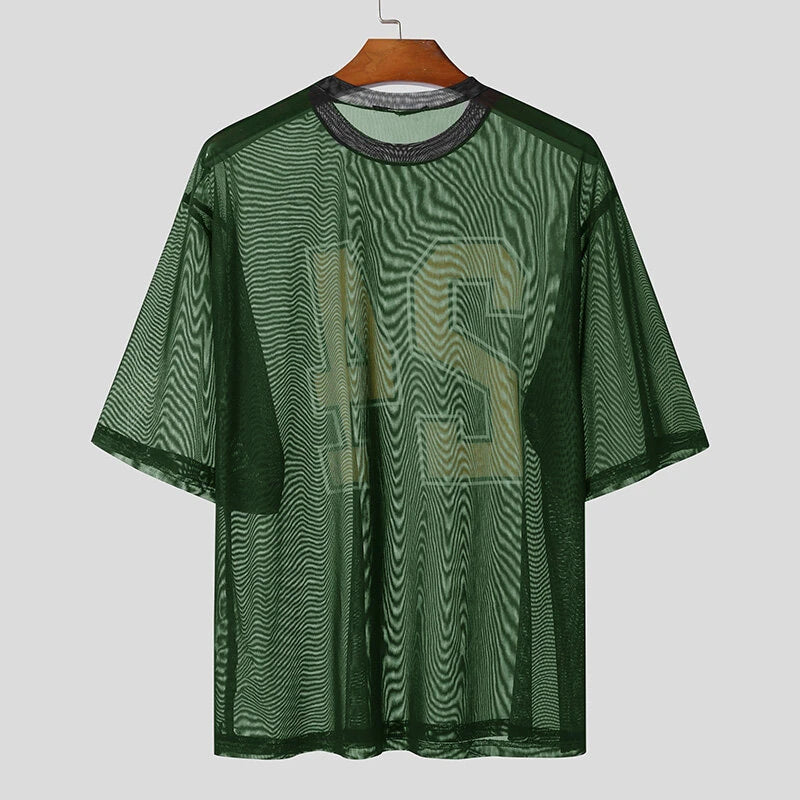 INCERUN Mens Mesh Number Print Short-Sleeve T-Shirt Fashion Streatwear Matching Jerseys Top for Male Plus Size S-5XL