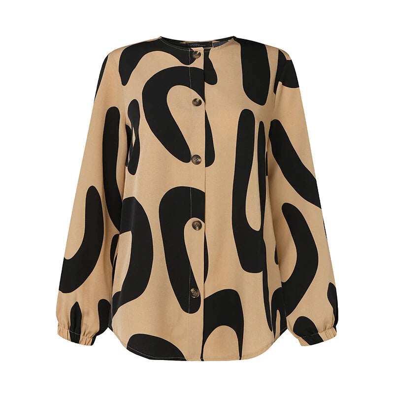 ZANZEA Ethnic Style Women Blouse Lantern Sleeve Geometric Pattern Shirt Fashion O-Neck Button Up Top