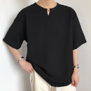 INCERUN Mens T-Shirt Basic Solid Color Short Sleeve T Shirt Casual V-neck Half Long Sleeve Tops Summer Loose Fit Men Clothing