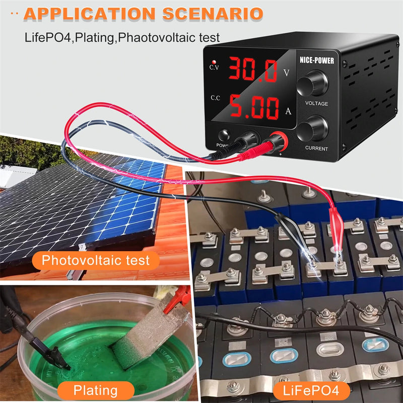 NICE-POWER SPS-E305 Mini Power Supply 0-30V 0-5A High-Precision Encoder Adjustment Sleek Black Design Stable DC Output