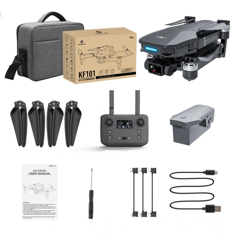 KFPLAN KF101 MAX-S GPS 3KM Repeater Digital FPV with Real 4K HD ESC Camera 3-Axis EIS Gimbal Optical Flow Positioning Brushless Foldable RC Drone Quadcopter RTF