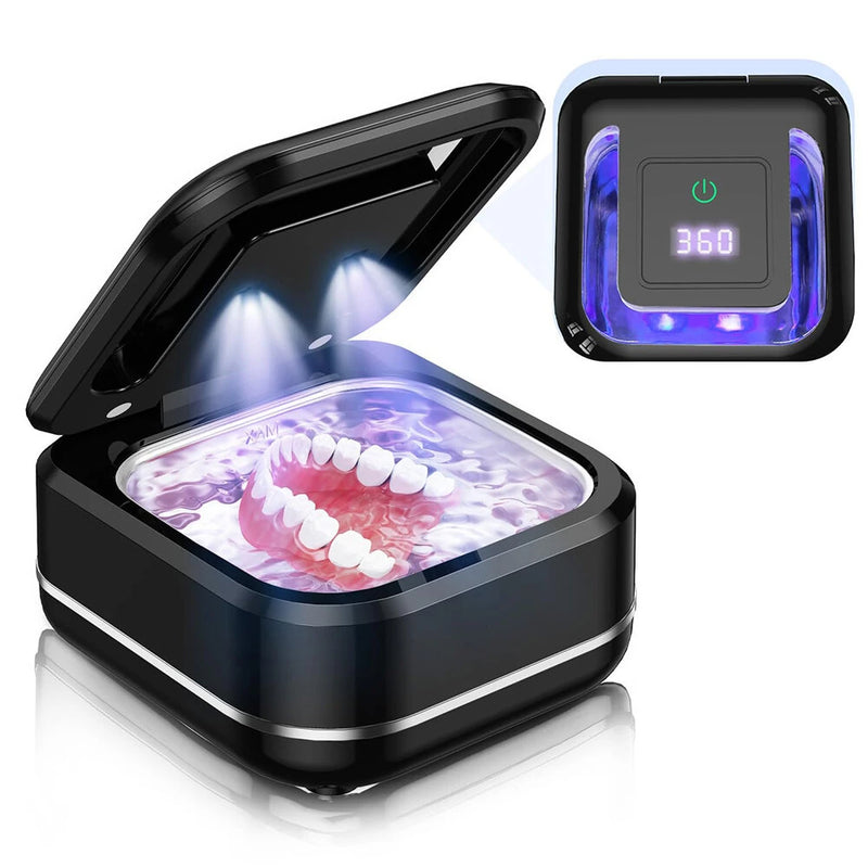 Portable Ultrasonic UV Cleaning Machine Mini Ultrasonic Braces Cleaning Machine UV Invisible Denture Cleaner 42,000Hz Deep Cleaning