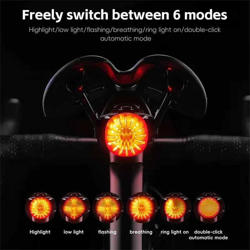 WEST BIKING 80LM Smart Dynamic Brake Sensing Bicycle Taillight 400mAh Battery Type-C Fast Charging IP65 Waterproof Vibration-sensing Bike Rear Light for MTB Night Cycling