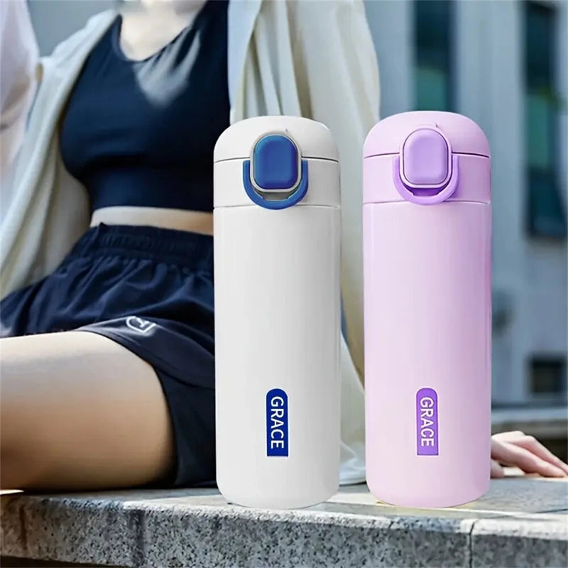 IPRee Vacuum Thermal Kettle Portable Stainless Steel Vacuum Flask with Straw Cute Thermos Bottle Elegant Fashion Coffee Mug School