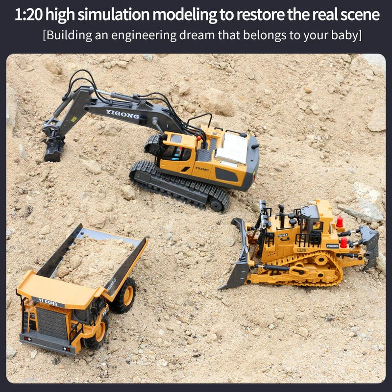 YIGONG 258-21 1/20 2.4G 9CH RC Car Dump Truck LED Light Music Construction Engineering Vehicles Models Toys Kids Children Gift