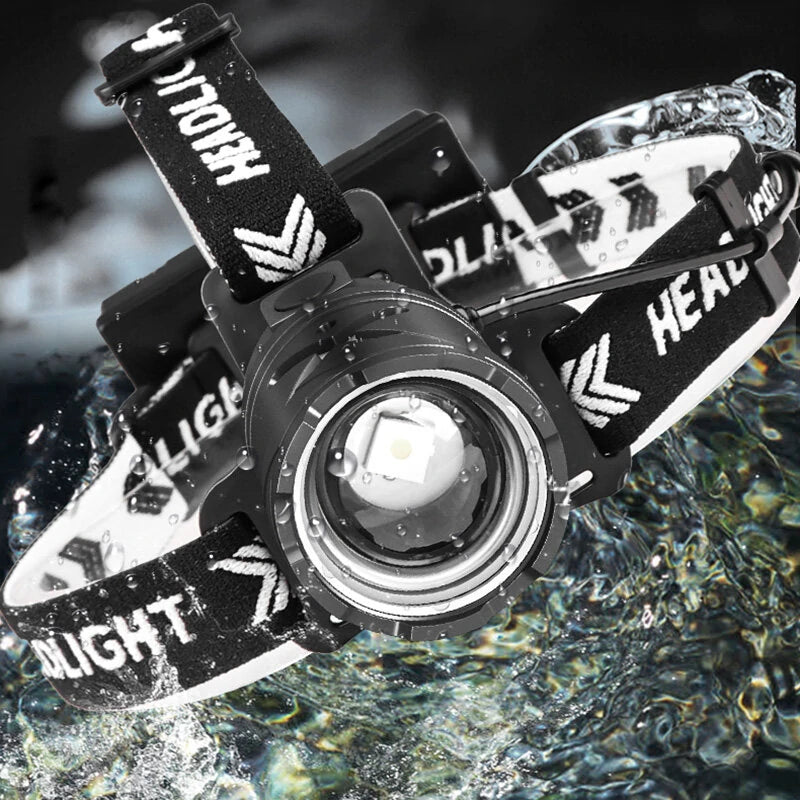 XHP70 Bright LED Headlamp Long-Range Rechargeable Adjustable Focus Outdoor Headlight Head Light