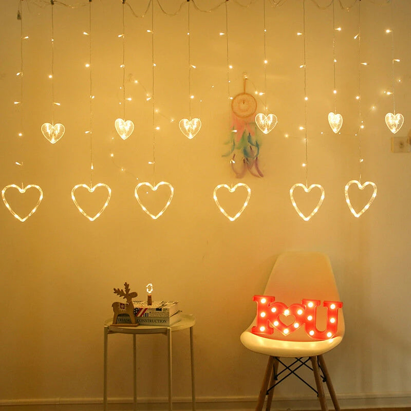 LED Light String Love Curtain Light Confession Proposal Valentine's Day Wedding Party Decoration Lantern Warm White IP44 Waterproof