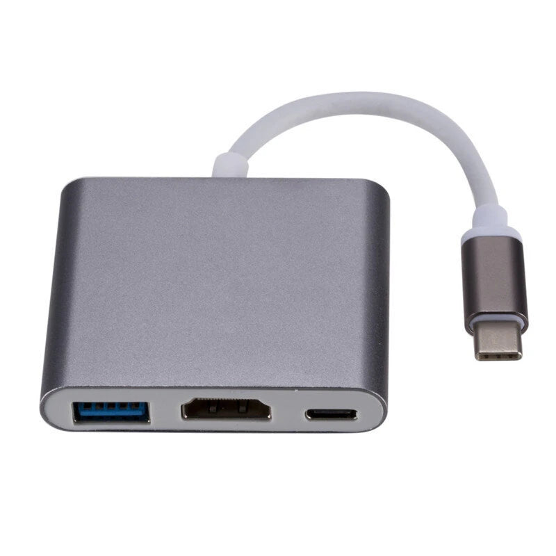 USB 3.1 Converter USB-C to HD Adapter Hub 3-in-1 Type-C to HDMI/USB 3.0/Type-C Aluminum for Apple Macbook Adapter