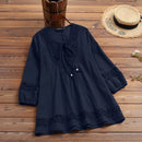 ZANZEA Women's Shirt Solid Lace Blouse Eyelet Lace Patchwork 3/4 Length Sleeve Top Summer Daily Casual Shirts